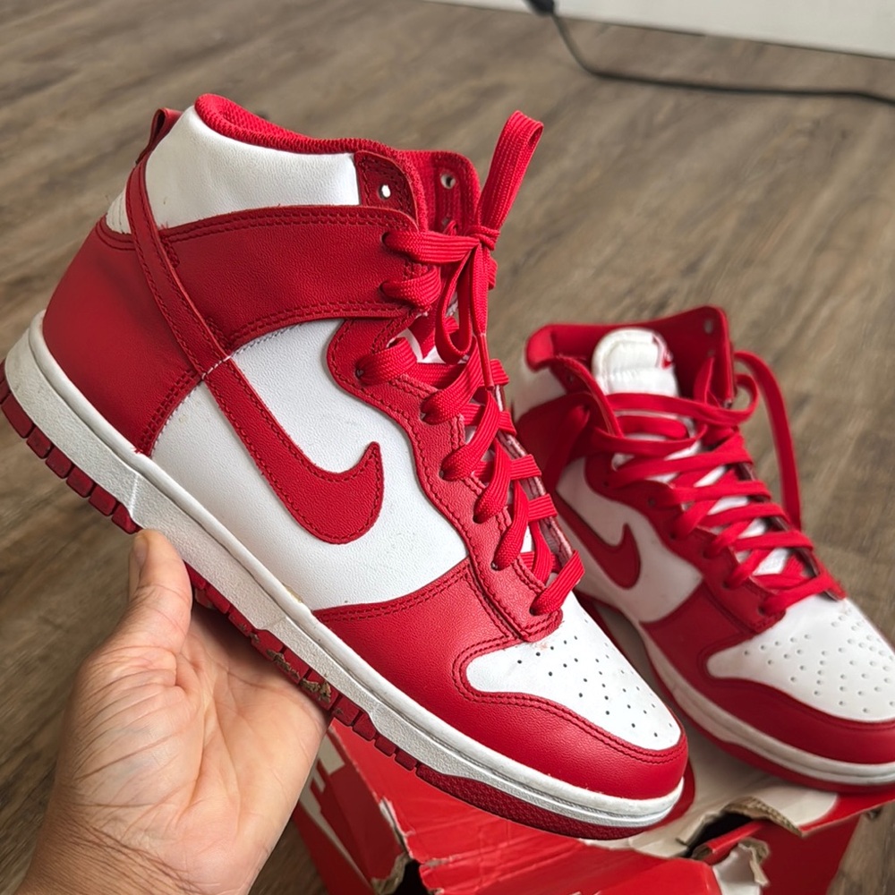 Authentic Nike Dunk Hi Red and White High-Top Sneakers - Picture 4 of 14